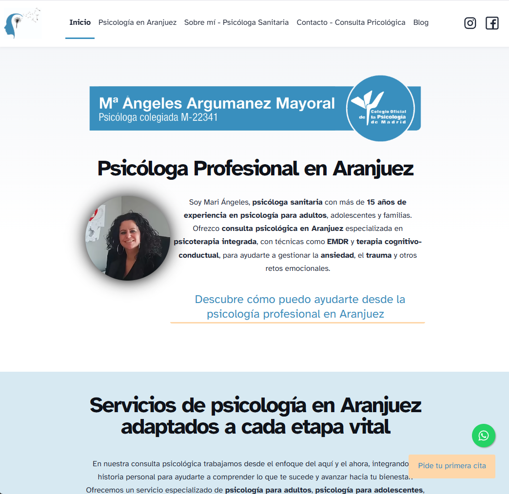Captura del proyecto Mariangelespsicologa.es